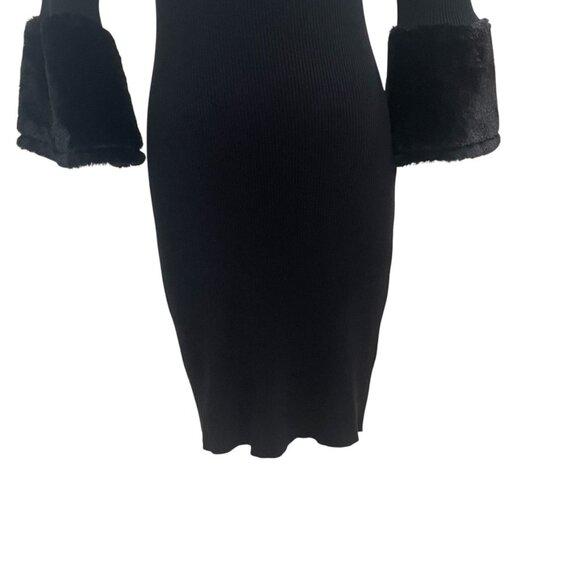 Nina Leonard Bodycon Dress M Faux Fur Bell Sleeve Elegant Stretch Cocktail Party - Picture 4 of 8